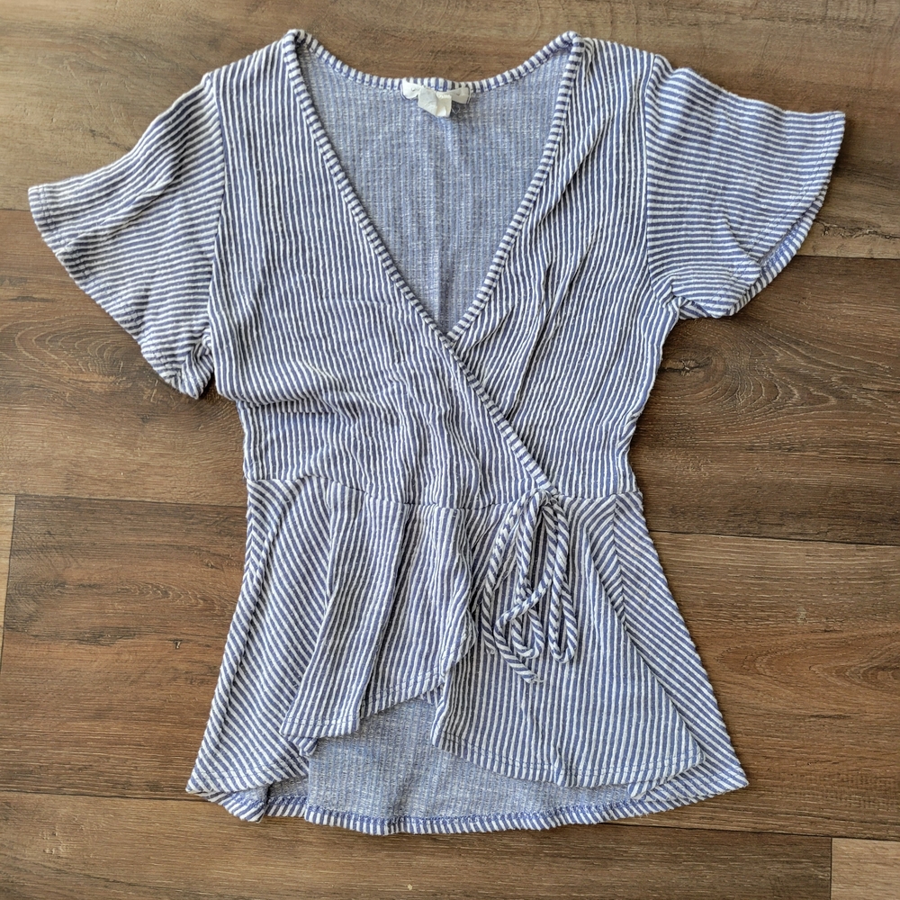 Striped V-Neck Wrap Top